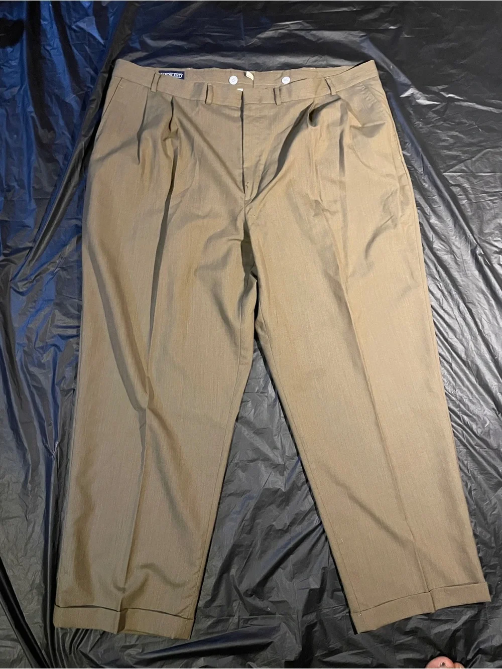 Lands End Mens Pleated Dress Trousers Olive Khaki 44 Regular